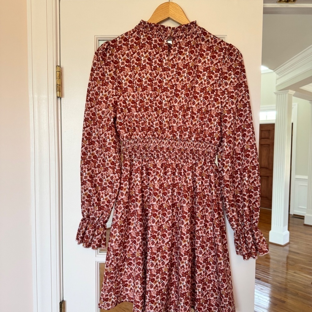 Supshe Ditsy Floral Print Ruffled Smocked Mini Dress, SIZE SMALL - Picture 5 of 6